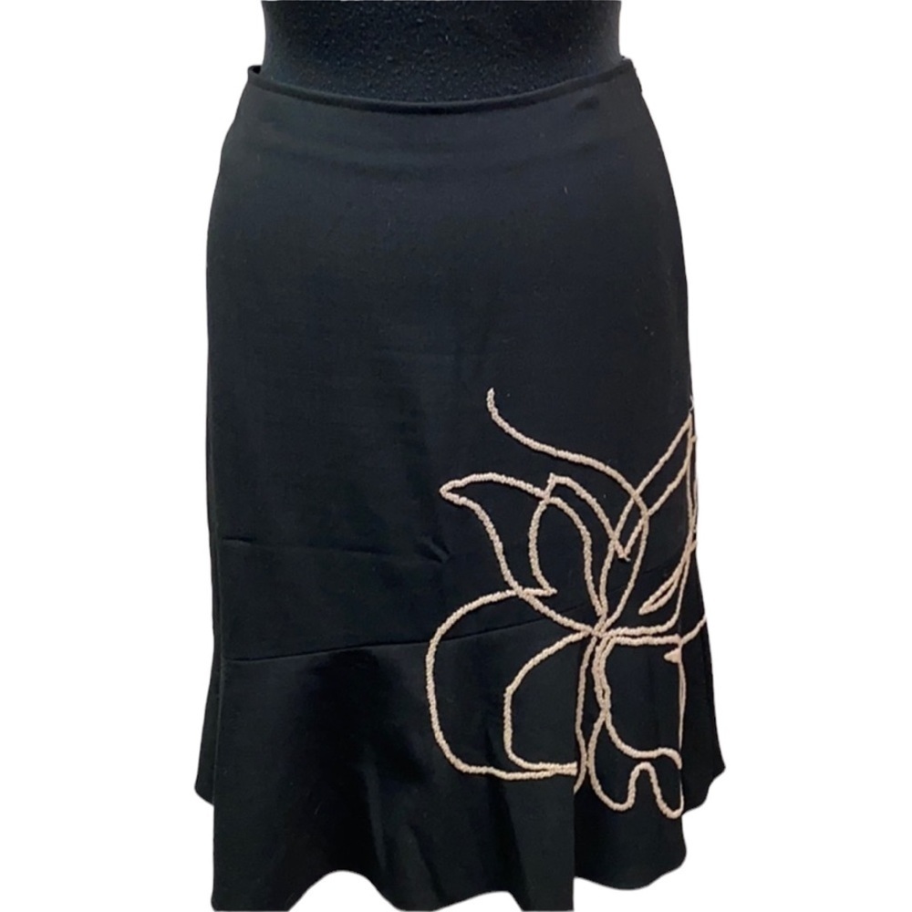 INC Black With Beaded Tan Flower Fit & Flare Skirt